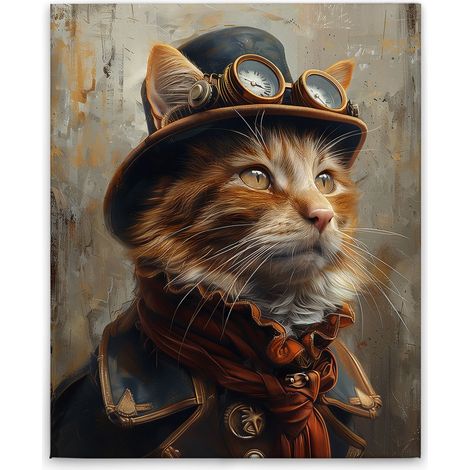 Leinwandbild Steampunk Katze M1-No.52271 - Kunstdruck auf Leinwand in Schwarz Beige - Wandbild 40 x 50 cm (1/5)