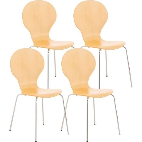 Juego de 4 sillas apilables de cocina comedor con respaldo redondeado en madera clara y metal cromado 100003177 (1/5)