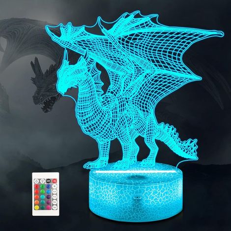 Lanterne dragon, veilleuse dragon 3D, 16 couleurs, avec télécommande, décoration pour chambre d'enfant, cadeau idéal pour Noël ou un anniversaire, pour les garçons et les filles.