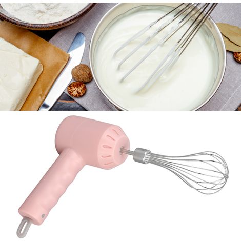 Batteur électrique à main sans fil rechargeable par USB, mousseur à lait électrique portable avec 2 bâtonnets mélangeurs pour la maison (rose) (1/5)