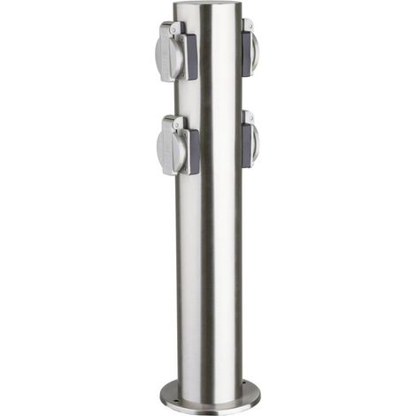 Heitronic 35104 Presa di corrente da giardino 4 vie acciaio inox Protezione per i bambini