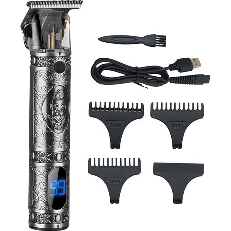 Cortapelos inalámbrico para hombre con pantalla LCD, recortadora de barba con cuchilla en T (USB). (1/5)