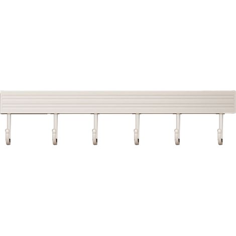 Support mural de cuisine en aluminium, sans perçage, pour ustensiles de cuisine, cuillères, pelles et planches à découper. Blanc, 6 crochets, 30 cm. (1/5)