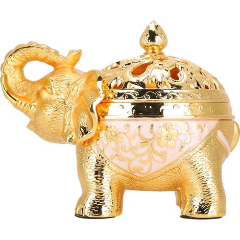 Nouveau brûleur d'encens minimaliste en forme d'éléphant, de style européen, haut et élégant, idéal pour les tables à manger, les salons et les entrées. Socle doré et blanc. (1/5)