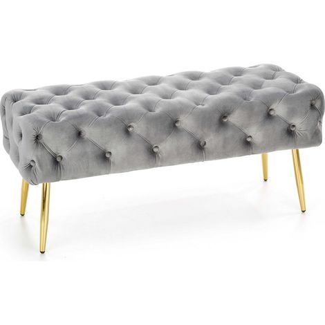 Banc capitonné en velours gris avec pieds dorés en métal PAOLA (1/5)