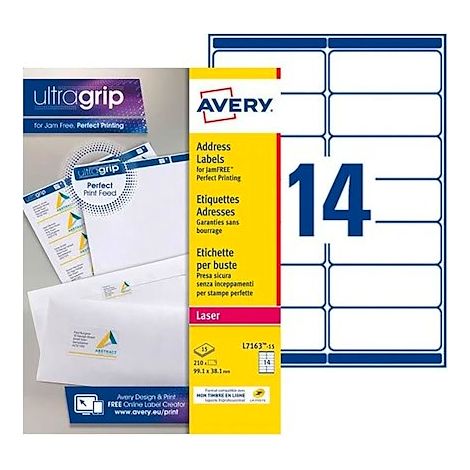 Étiquettes adresses expédition laser 99,1 x 38,1 mm Avery L7163-15 - Boîte de 210 (1/5)