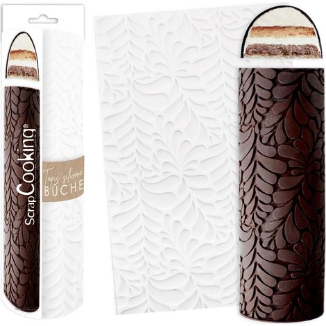 Tapis Bûche Silicone « Ondine » - Moule Bûche de Noël 3D en Relief - 28,3 x 18 cm - Pâtisserie, Dessert, Gâteau - Avec Recette - Blanc - 2975 (1/5)
