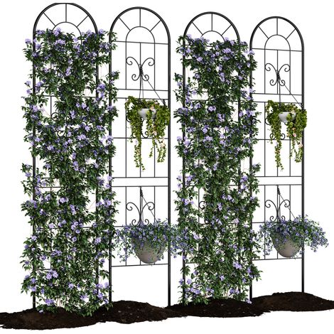 Treillis de jardin décoratif en métal noir – Lot de 4, robuste et résistant à la rouille – Parfait pour plantes grimpantes, rosiers, légumes et fleurs – Idéal externeérieur, patio, clôture – 4PCS (1/5)