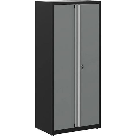 Armoire haute d'atelier en acier avec 2 portes et 4 étagères - L90 x P55 x H202,5 cm - Gris anthracite - ATELIOR (1/4)