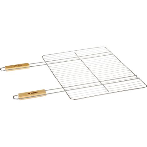 Grille barbecue rectangulaire en acier chromé 50 x 38 cm – Manches en bois pour manipulation facile – Poids léger 0,85 kg – Neka