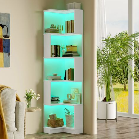 MEUBLIV bibliothèque d'angle 63,5 x 45 x 175 cm blanc – LED réglable (1/5)