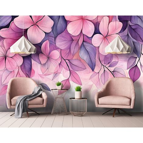 Vlies Fototapete Blumen 150x105 cm, Tapeten, für Wohn und Schlafzimmer, Vliestapete Wandtapete Tapete 3D Effekt- inkl. Kleister - Botanisch Rosa Violett, WallArena (1/4)