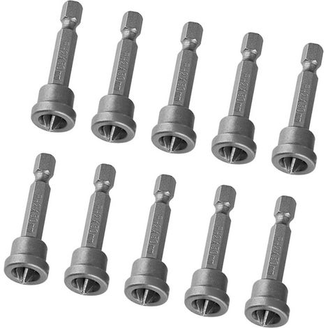10-teiliges magnetisches Schraubendreher-Bit-Set mit 50 mm PH2-Sechskantschaft zur Positionierung von Gipskartonplatten (1/5)
