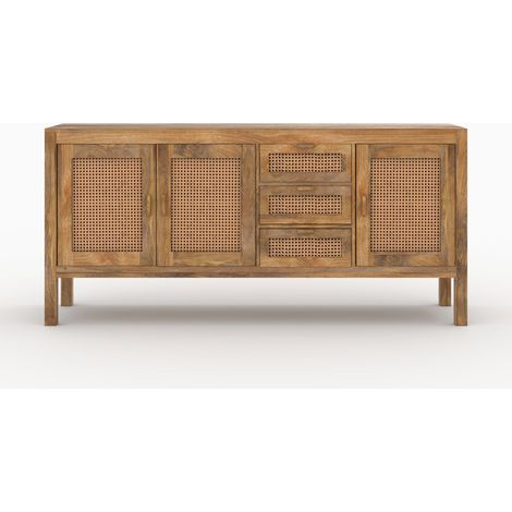 Buffet 3 portes et 3 tiroirs en bois de manguier et cannage - Tiki (1/5)
