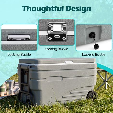 84 Quart Wheeled Ice Cooler, Gray, Foldable Handle (1/5)
