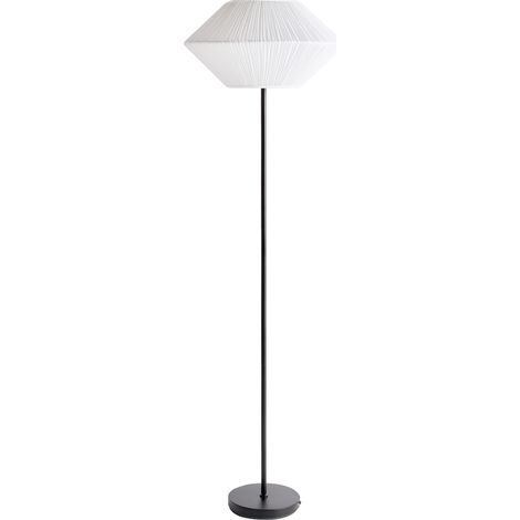 Lámpara de pie moderna con base de hierro negro y pantalla de tela sala de estar dormitorio blanco Maketsi