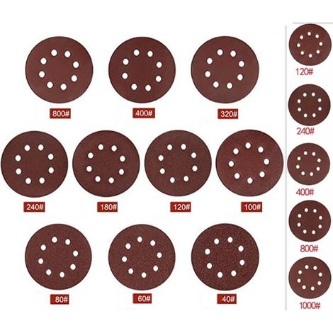 GARRYFIZH 75 morceaux de papier de verre de 5 pouces à 8 trous, 1 mm d'épaisseur, grain 120/240/400/800/1000 pour éliminer la rouille et la peinture (1/5)