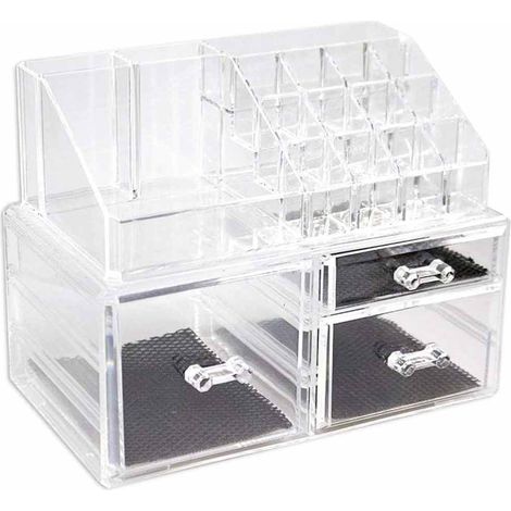 Organizer per trucchi e pennelli scatola trasparente con cassetti e scomparti organizzatore per cosmetici espositore 1 cassetto grande 1 piccolo 1 medio (1/5)