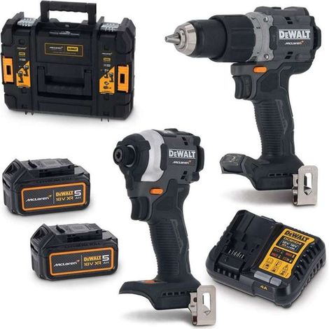 Dewalt – Pack de 2 outils électroportatifs 18V – Perceuse-visseuse DCD805 et visseuse à chocs DCF580 – 2 batteries 5Ah et chargeur inclus – Coffret TSTAK