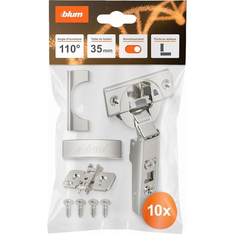 Lot de 10 charnières de meuble 110° - Acier nickelé - Fermeture douce intégrée - Réglage 3D précis - Pour portes de cuisine et salle de bain - Diamètre 35 mm (1/5)