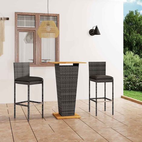 vidaXL Set de muebles de bar de jardín 3 pzas y cojines ratán PE gris (1/4)
