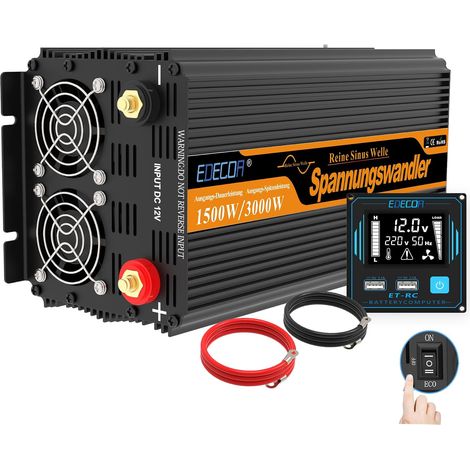 convertisseur 12v 220v Pur Sinus 1500w écran 2X USB télécommande transformateur de Tension Isolation galvanique Onduleur (2e génération) (1/5)