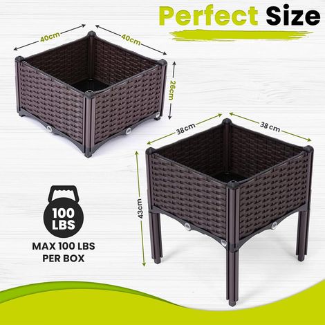 Jardinière surélevée double aspect rotin – Dimensions 80 x 40 x 44 cm, trous de drainage, polypropylène marron – Style tressé moderne pour balcon (1/2)