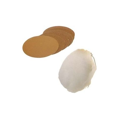 Set Cuffia lana e dischetti abrasivi in velcro per smerigliatrice/levigatrice 115mm 16 pz