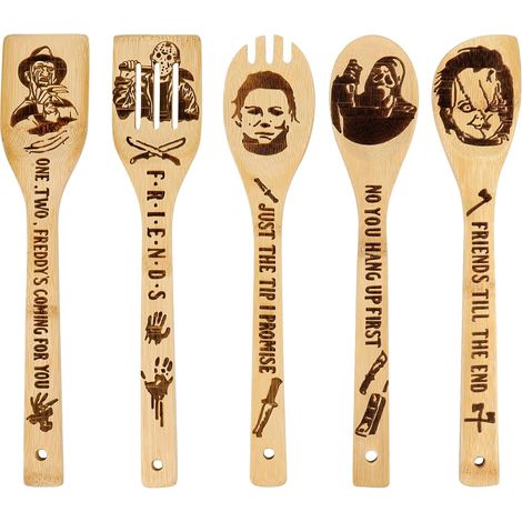 3 Cuillères en Bambou, Motifs Films d'Horreur, Usiles Cuisine, Décoration Halloween, Cadeau Fans Cinéma (1/5)