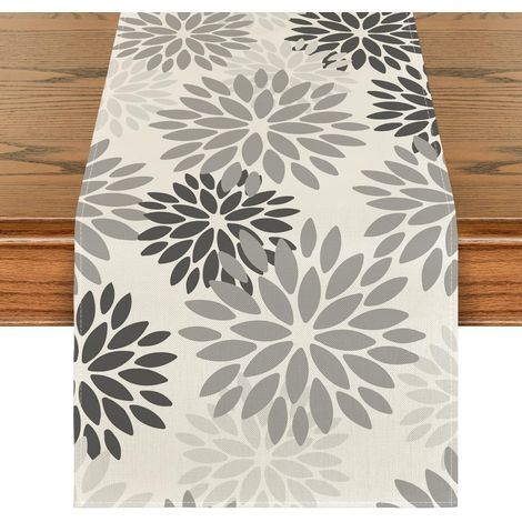 Fleurs Gris Dahlias Chemin de table d'automne, Saison Été Cuisine Décoration Intérieur Vacances Fête Décor 40 x 180 cm (1/5)