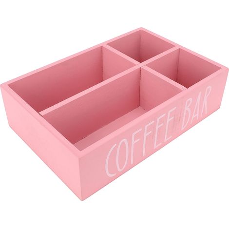 Organisateur de coin café avec séparateur, boîte de rangement en bois pour accessoires de bar à café, sachets de thé et dosettes de café, pour comptoir de cuisine, rose (1/5)