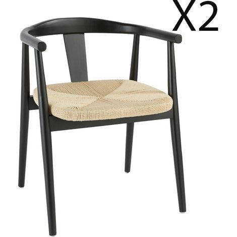 Lot de 2 fauteuils à dîner en bois coloris noir - Longueur 56 x Profondeur 56 x Hauteur 73 cm (1/4)