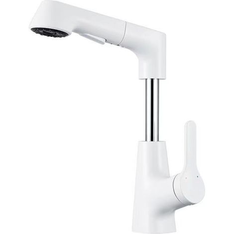 Robinet Mitigeur Lavabo Avec Douchette Extractible Rotatif à 360° Élevé + Abaissé Laiton Massif Mitigeur Lavabo Salle De Bain Blanc (1/3)