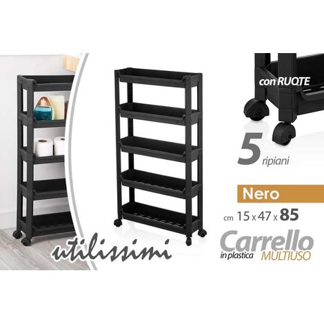 Carrello Portaverdure in Plastica Slim 5 Piani Nero 47 x 15 x 85 cm (1/2)
