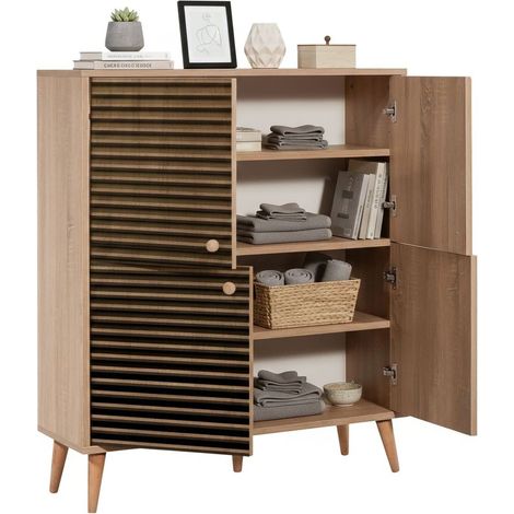 Dmora - Credenza Canopo, Buffet da soggiorno, Madia da salotto, Dispensa da cucina, 95x36h111 cm, Quercia, con imballo rinforzato, con imballo rinforzato