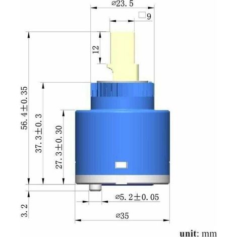 35-mm-Keramikkartusche für Armaturen, Ersatz-Mischventil. Hitzebeständig bis 90 °C. Lebensdauer: 70.000 Zyklen. (1/3)