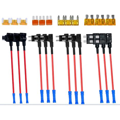 Lot de 12 porte-fusibles automobiles 12V-24V 20A, petit format, avec adaptateur et porte-fusible à lame ATS (1/5)