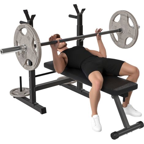 Banc de musculation pliable noir avec 8 hauteurs ajustables et support haltères en acier PU, dimensions 140x73x98-122 cm (1/5)