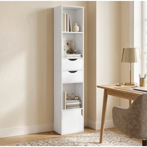 Libreria stretta in MDF bianco 30x24x158 cm salvaspazio per ufficio FLORAGRACE (1/5)