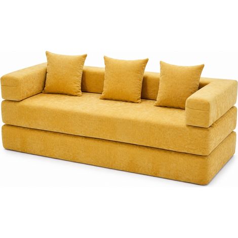 Sofá modular CHICFURN 198x79x60 cm chenilla amarillo mostaza, antideslizante, compacto (1/5)