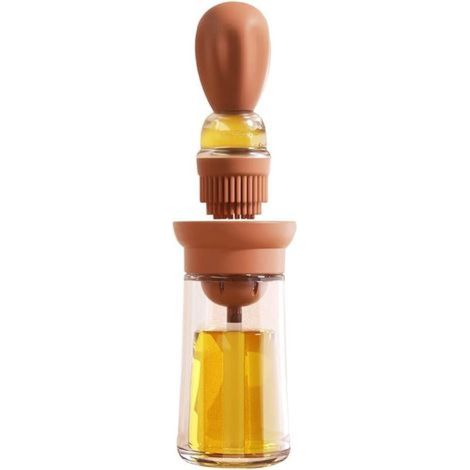 Distributeur d’huile d’olive en verre 2-en-1 pour cuisine, fonction versage et badigeonnage, couleur rouge (1/4)