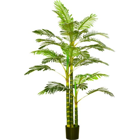 Palmier areca factice, plante artificielle 190 cm, 30 grandes feuilles en plastique, pot décoratif inclus. (1/5)
