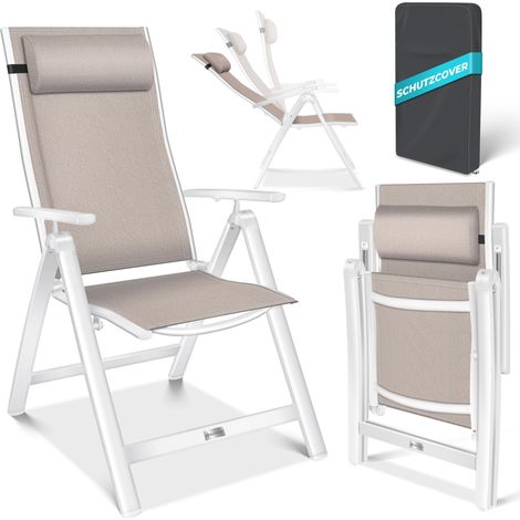 KESSER® Gartenstuhl Hochlehner mit Armlehnen  Aluminium Klappstuhl inkl. Kopfkissen Campingstuhl 7-Fach Verstellbar Rückenlehne  Atmungsakti