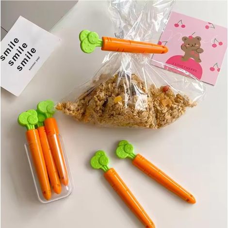 Lot de 5 clips d'étanchéité magnétiques en plastique en forme de carotte pour sacs de rangement, résistants à l'humidité et à la fraîcheur pour réfrigérateurs, maison et boîtes à déjeuner (1/5)