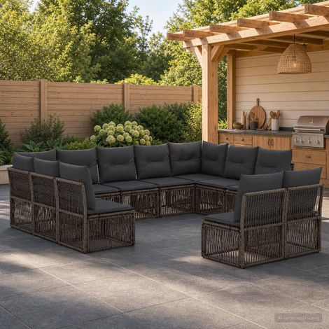 Set Divano da Giardino 11 pcs Grigio polyrattan vidaXL (1/5)