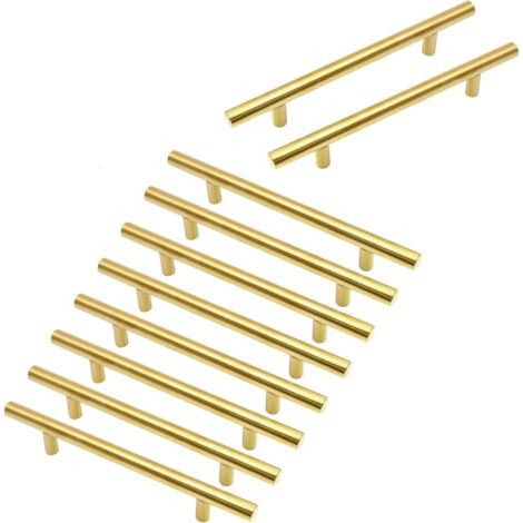 Lot de 10 poignées de placard dorées ,96 mm d'écart entre les trous, Poignées de tiroir en acier inoxydable pour chambre à coucher et armoires de cuisine, Longueur 150 mm (1/4)