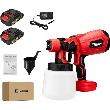 Pistolet à Peinture, Moteur de 210W, Capacité de 1000ml, 2 Ensemble de Batteries Rouge, 100V-240V Prise EU Type C (1/2)