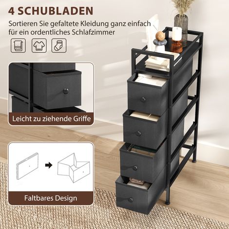 Kommode en tissu non tissé avec 4 tiroirs, armoire de rangement à cadre en acier, 20 x 43 x 81,5 cm, noir (1/5)