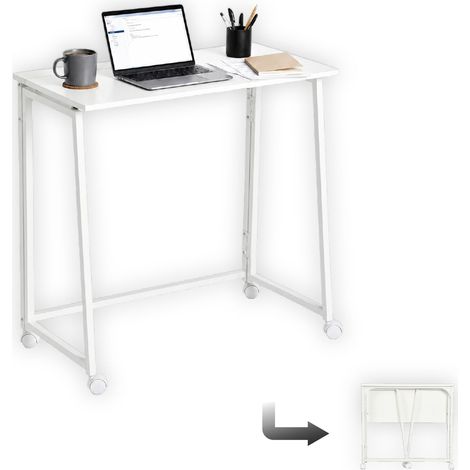 Meuble Bureau Informatique Pliant pour Petits Espaces Postes de Travail Table d'Ordinateur Pliante, Assemblage Facile, Cadre en Métal, Blanc, 80x40x74cm (1/5)