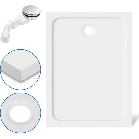 Randaco Receveur de douche extra-plat 120 x 90 cm rectangulaire blanc avec évacuation Ø 90 mm noire (1/5)